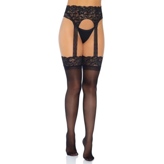 Body sexy Opaque Garterbelt Stocking - Dantelă, Negru, Mărime O