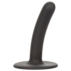 Dildo slim curbat din silicon, negru, 11.5 cm