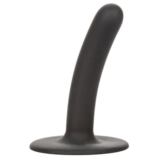 Dildo slim curbat din silicon, negru, 11.5 cm