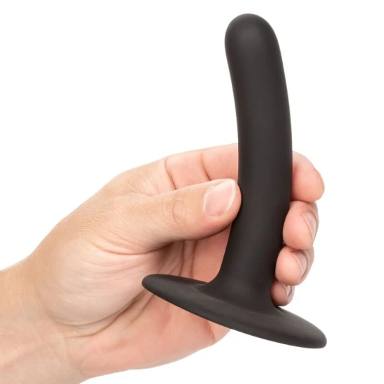 Dildo slim curbat din silicon, negru, 11.5 cm