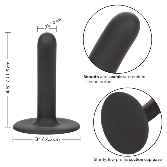 Dildo slim curbat din silicon, negru, 11.5 cm