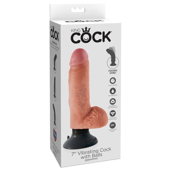 Dildo KING COCK - Vibrator cu Bile, Flesh, 17.78 CM