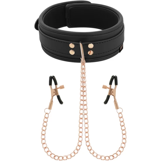 Colier tip choker din piele vegan, cu prinderi pentru mameloane