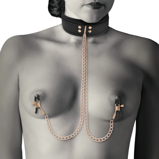 Colier tip choker din piele vegan, cu prinderi pentru mameloane