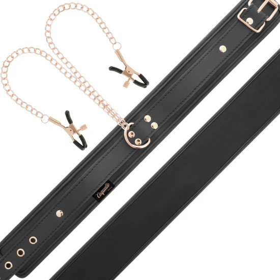 Colier tip choker din piele vegan, cu prinderi pentru mameloane