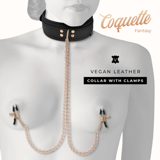 Colier tip choker din piele vegan, cu prinderi pentru mameloane