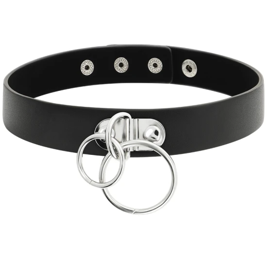 Choker tip inel dublu din piele vegană, Negru