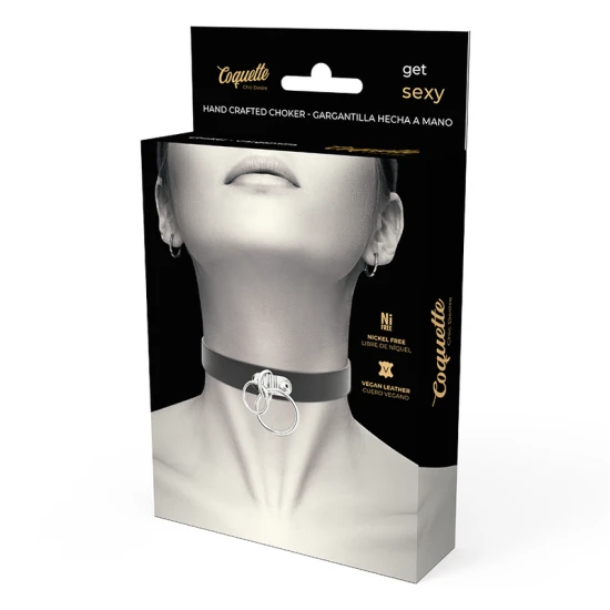 Choker tip inel dublu din piele vegană, Negru