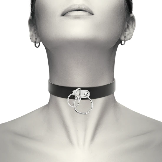Choker tip inel dublu din piele vegană, Negru
