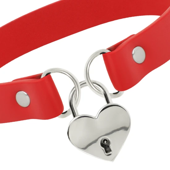 Colier din Piele Vegană Roșie cu Accesoriu Inimă și Cheie