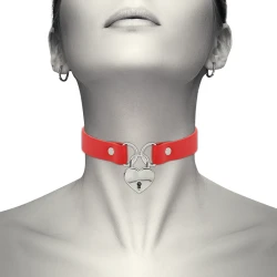 Colier din Piele Vegană Roșie cu Accesoriu Inimă și Cheie