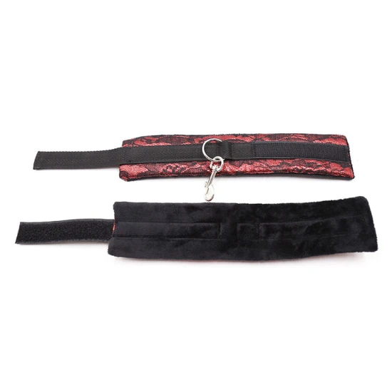 Catuse din catifea cu bandă din nailon, roșu și negru