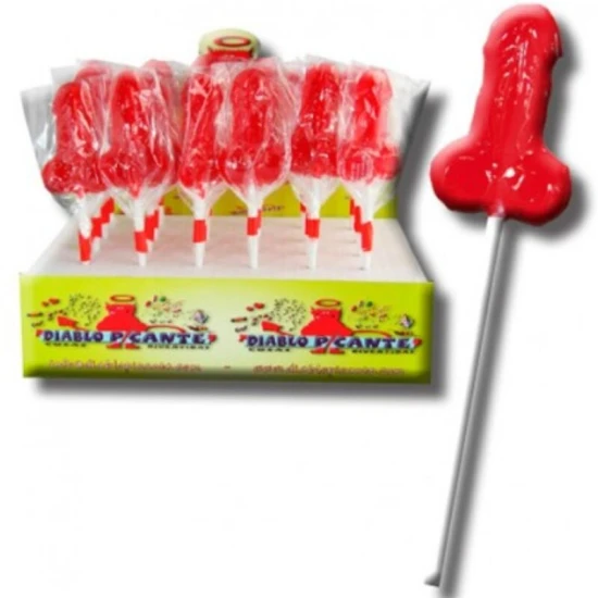 Bomboane tip lollipop din gumă, model penis, aromă de căpșuni
