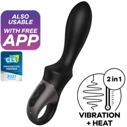 Vibrator anal cu încălzire și vibrații, silicon, negru