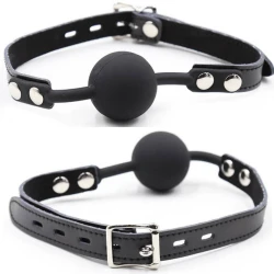 Set gag din silicon cu curea din piele, cu lacăt inclus