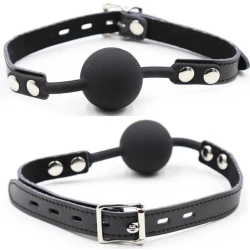 Set gag din silicon cu curea din piele, cu lacăt inclus