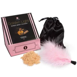 Kit pudră comestibilă auriu-șocantă cu ciocolată, scorțișoară și ghimbir + pene