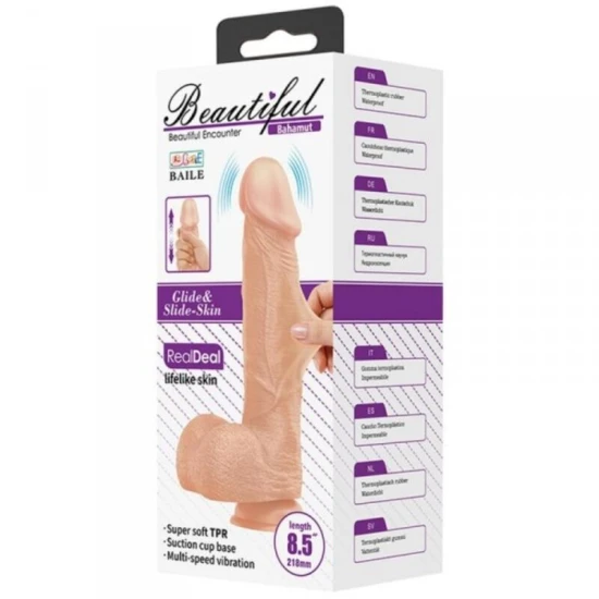 Dildo Vibration Bahamut - 21.8 cm, Natural, Cu bază de vacuum.