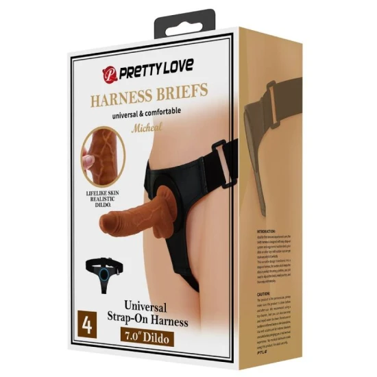 Ham strap-on cu dildo Michael - 20 cm, Negru, Universal.