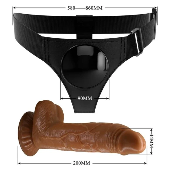 Ham strap-on cu dildo Michael - 20 cm, Negru, Universal.