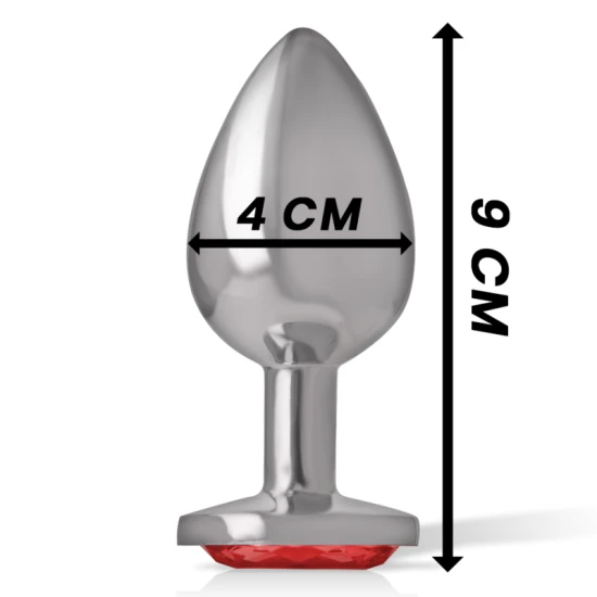 INTENSE - Plug anal din aluminiu, metal, cu cristal roșu, mărimea L