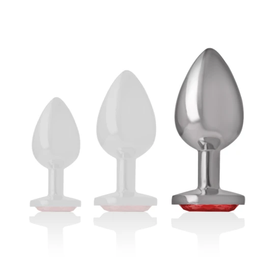 INTENSE - Plug anal din aluminiu, metal, cu cristal roșu, mărimea L