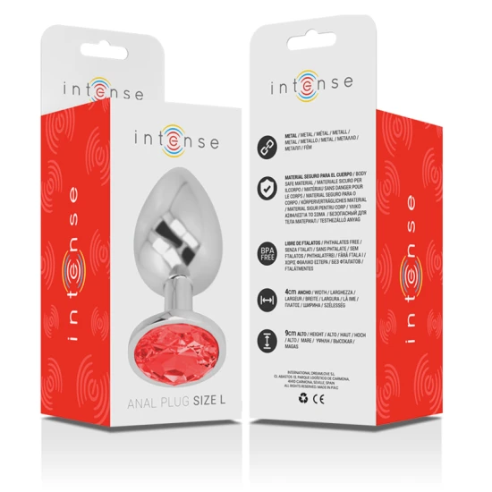 INTENSE - Plug anal din aluminiu, metal, cu cristal roșu, mărimea L