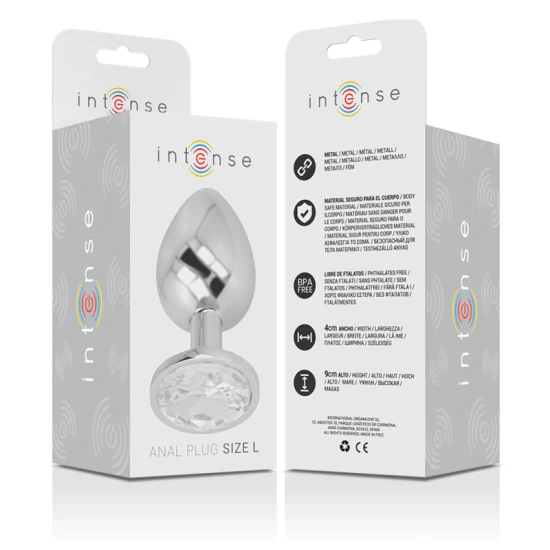 INTENSE - Plug Anal din Aluminiu, Metal, Argintiu, Cristal Argintiu, Mărimea L