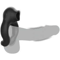 BLACK & SILVER - Inel vibrator din silicon, 3 motoare, reincarcabil, Negru