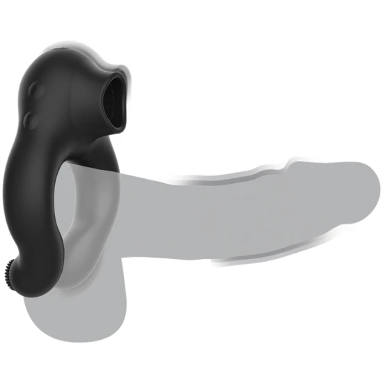 BLACK & SILVER - Inel vibrator din silicon, 3 motoare, reincarcabil, Negru
