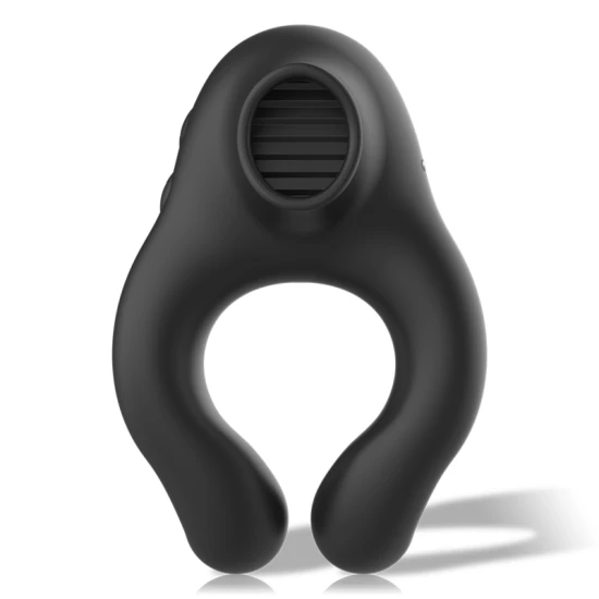 BLACK & SILVER - Inel vibrator din silicon, 3 motoare, reincarcabil, Negru