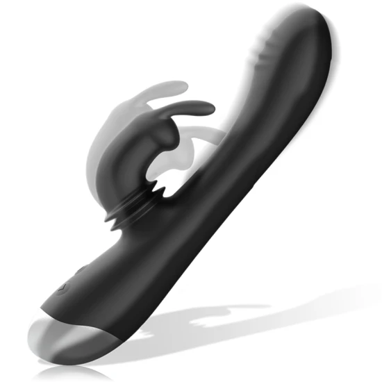 Iepure stimulator cu silicon, reîncărcabil, Negru/Argintiu