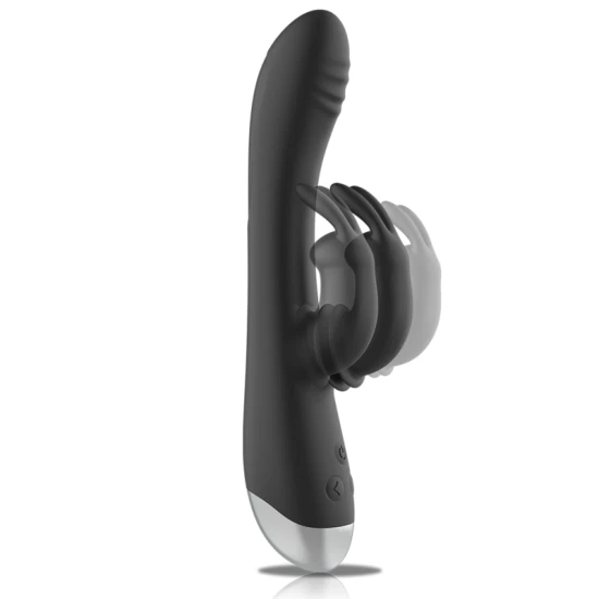 Iepure stimulator cu silicon, reîncărcabil, Negru/Argintiu