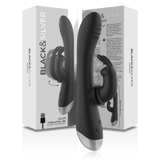 Iepure stimulator cu silicon, reîncărcabil, Negru/Argintiu