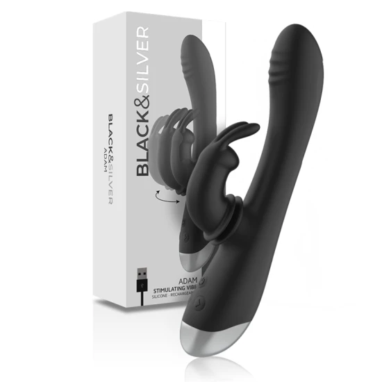 Iepure stimulator cu silicon, reîncărcabil, Negru/Argintiu