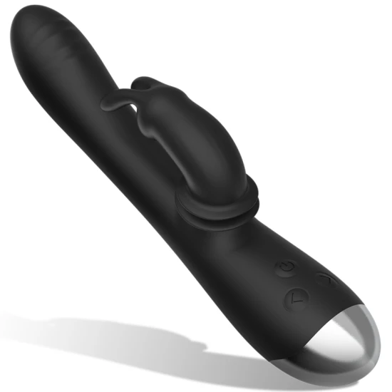 Iepure stimulator cu silicon, reîncărcabil, Negru/Argintiu