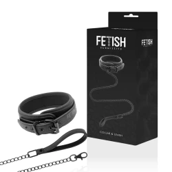 COLIER BDSM - LANT CU CĂPTUȘEALĂ DIN NEOPREN, NEGRU