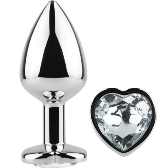 Plug Anal Secretplay Metal Butt Plug, Inimă Cristal, 7 Cm, Transparent