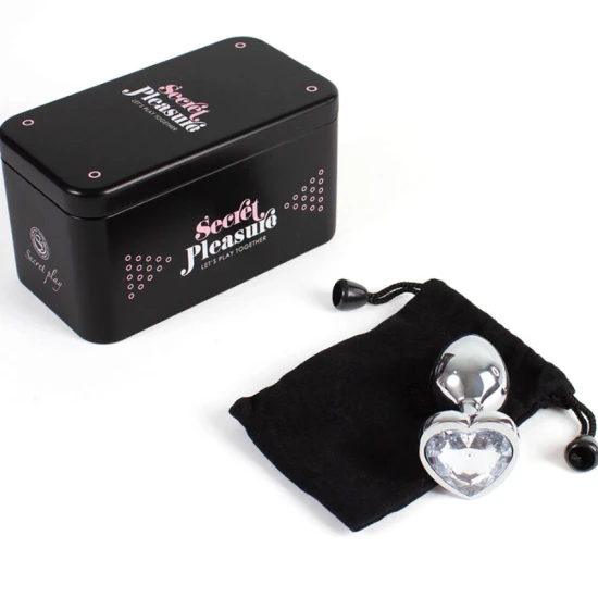 Plug Anal Secretplay Metal Butt Plug, Inimă Cristal, 7 Cm, Transparent