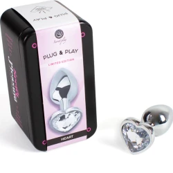 Plug Anal Secretplay Metal Butt Plug, Inimă Cristal, 7 Cm, Transparent