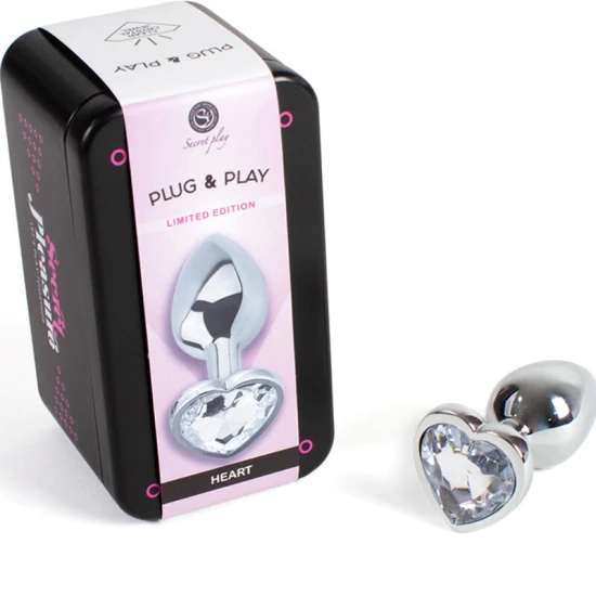 Plug Anal Secretplay Metal Butt Plug, Inimă Cristal, 7 Cm, Transparent