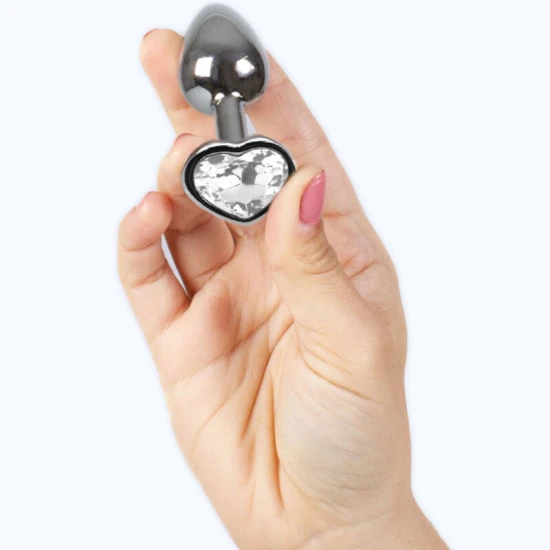 Plug Anal Secretplay Metal Butt Plug, Inimă Cristal, 7 Cm, Transparent