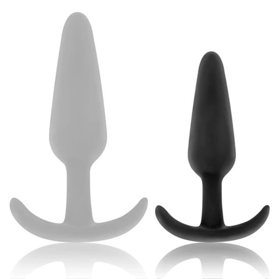 Plug anal din silicon, negru-argintiu, mâner mic