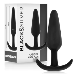 Plug anal din silicon, negru-argintiu, mâner mic