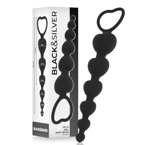NEGRU - ARGINTIU - Mărgele Anal tip Milan Chain of Hearts, 18 cm