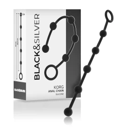 KORG ANAL ROZARU DIN SILICON, NEGRU-ARGINTIU, 21 CM