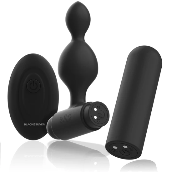 Model: dop anal mic din silicon, telecomandă, Negru & Argintiu