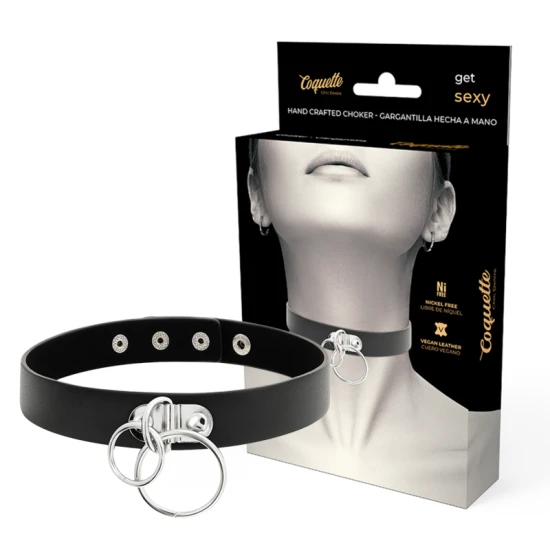 Choker tip inel dublu din piele vegană, Negru