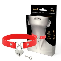 Colier din Piele Vegană Roșie cu Accesoriu Inimă și Cheie