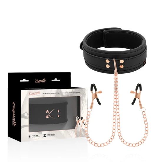 Colier tip choker din piele vegan, cu prinderi pentru mameloane